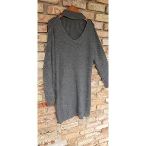Gray Sweater Dress Scoop Neck